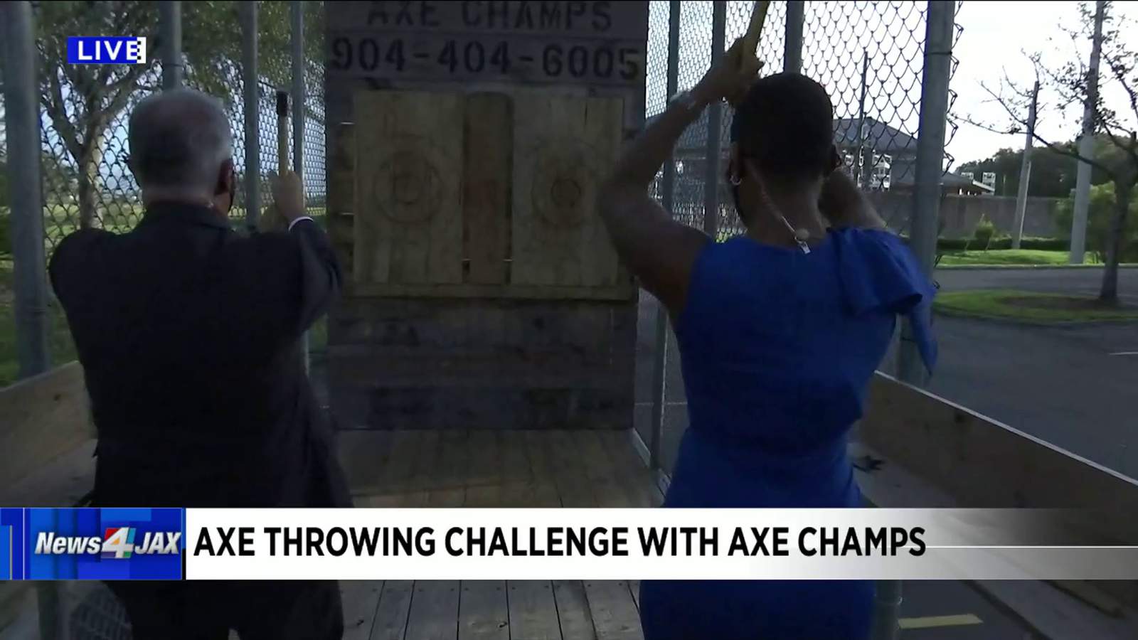 Bullseye! Bruce has perfect throw during Axe Champs segment on The Morning Show