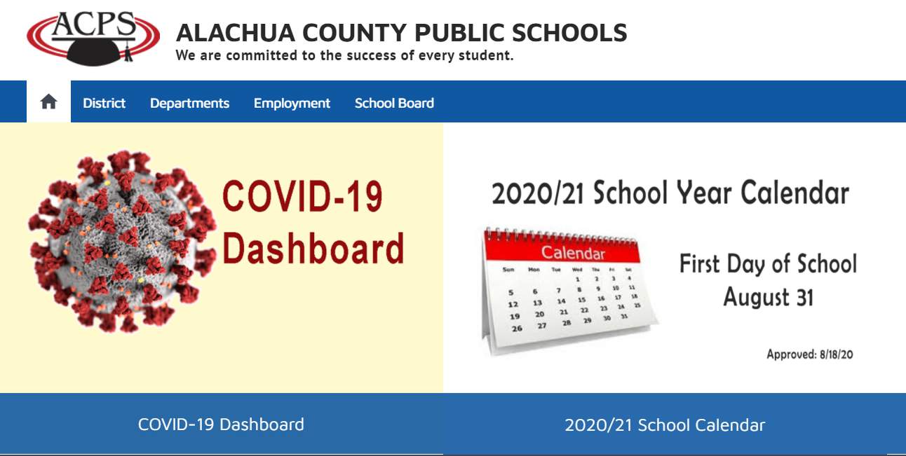 COVID-19 dashboard shows active cases in Alachua County schools