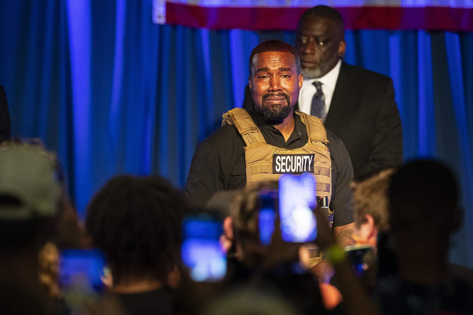 Kanye West breaks down in tears during first campaign rally
