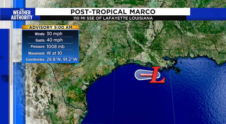 Marco continues to weaken as it nears Louisiana