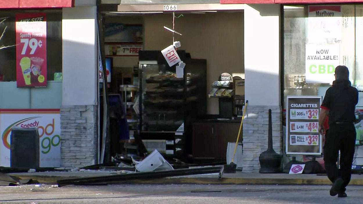Pickup crashes into gas station in failed attempt to steal ATM