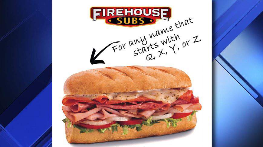 You can get a free sub today if your name starts with ‘Q, X, Y, or Z!’