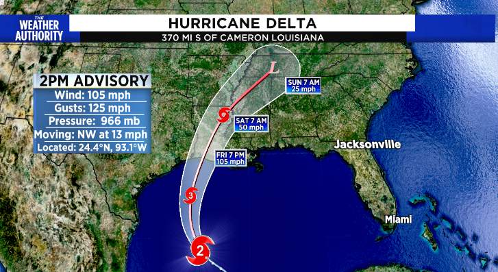 Hurricane Delta intensifying