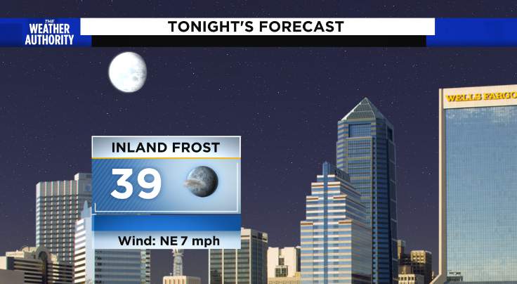 Chilly night with inland frost, warming slightly by Friday
