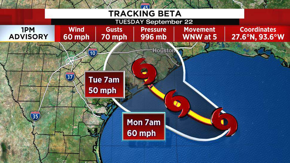 Tropical Storm Beta churns slowly toward Texas and Louisiana