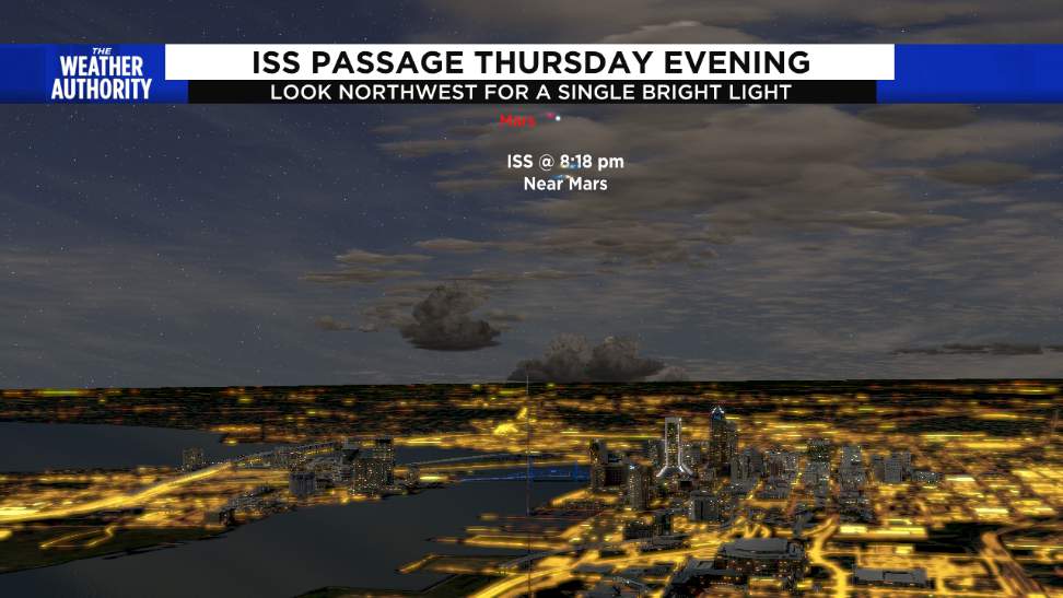 Too many clouds but if you live well inland you may see the ISS