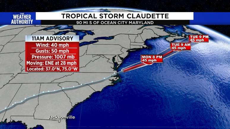 Tropical Storm Claudette moves away from the Carolinas