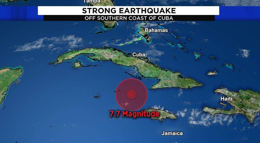 Massive 7.7 magnitude earthquake centered between Cuba, Jamaica