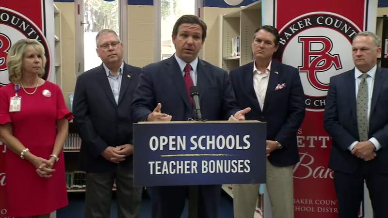DeSantis touts open schools, $1K bonus for teachers, principals in Baker County visit