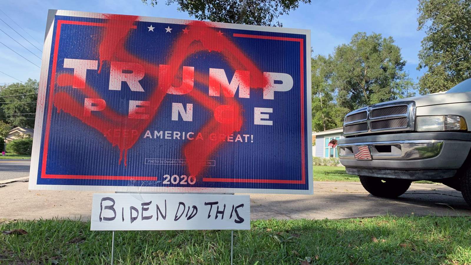 Homeowner ‘violated’ by defacing, theft of Trump campaign signs