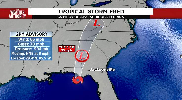 Tropical Storm Fred makes landfall with 65 mph winds near Port St. Joe