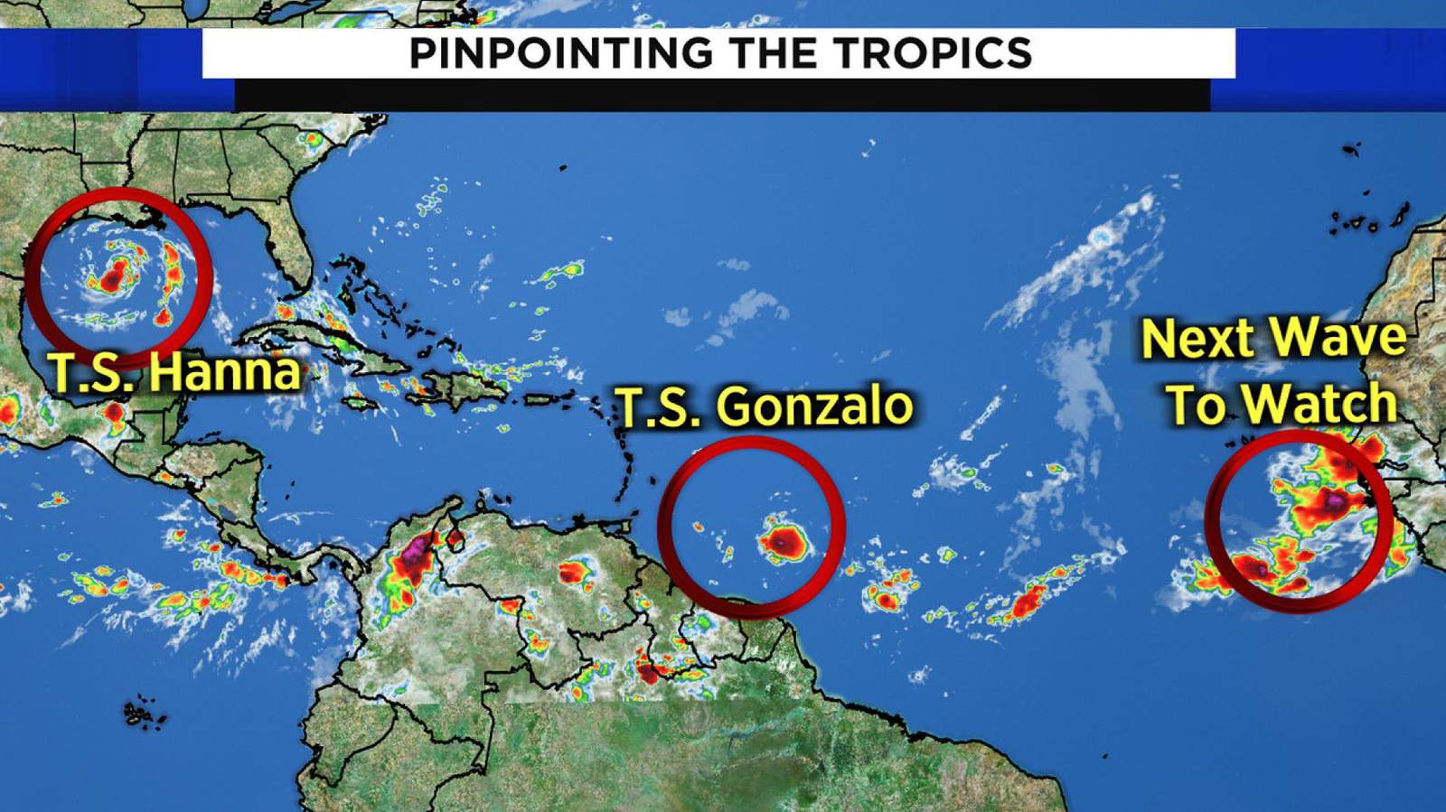 Hanna threatens Texas; Gonzalo weakening; more trouble brewing in tropics