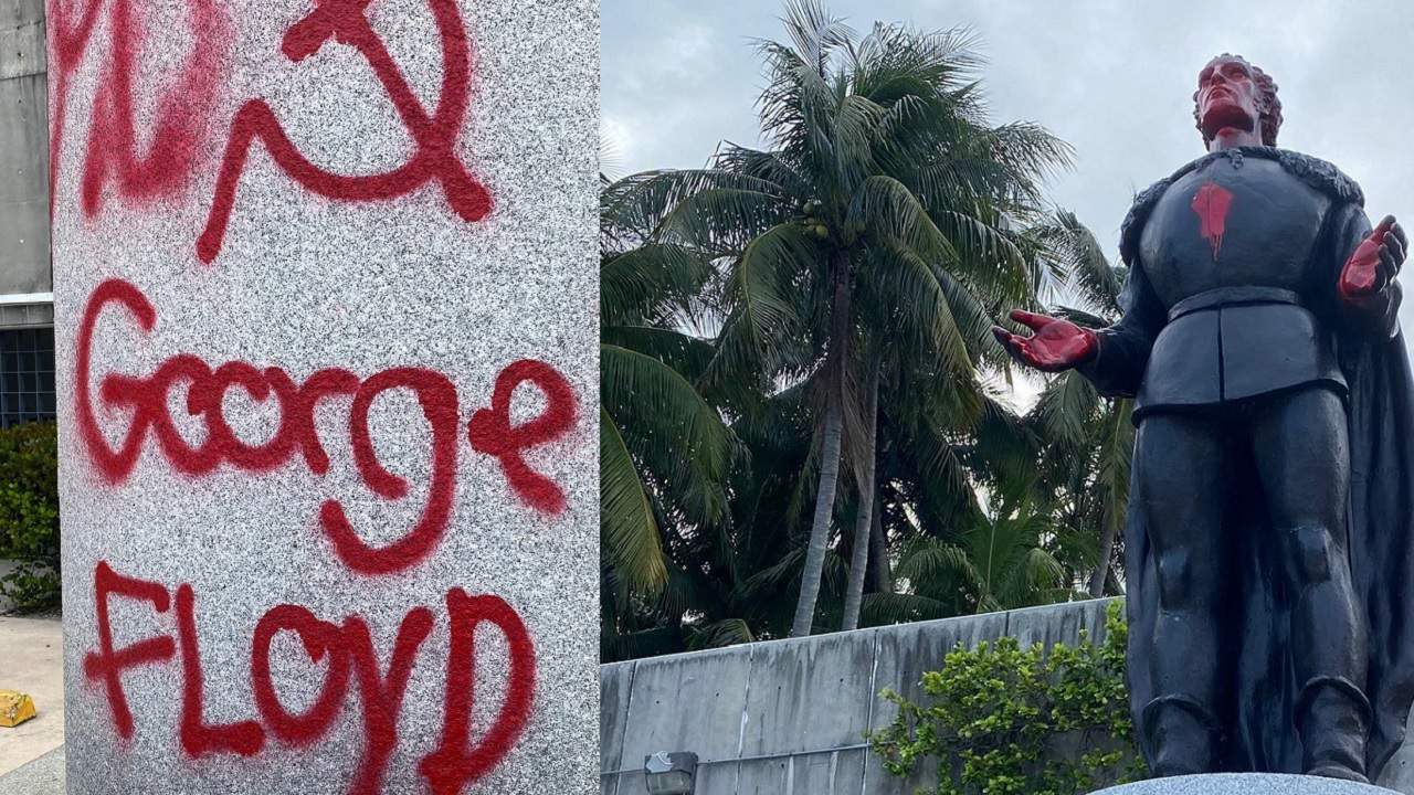 7 arrested after statues vandalized in Miami