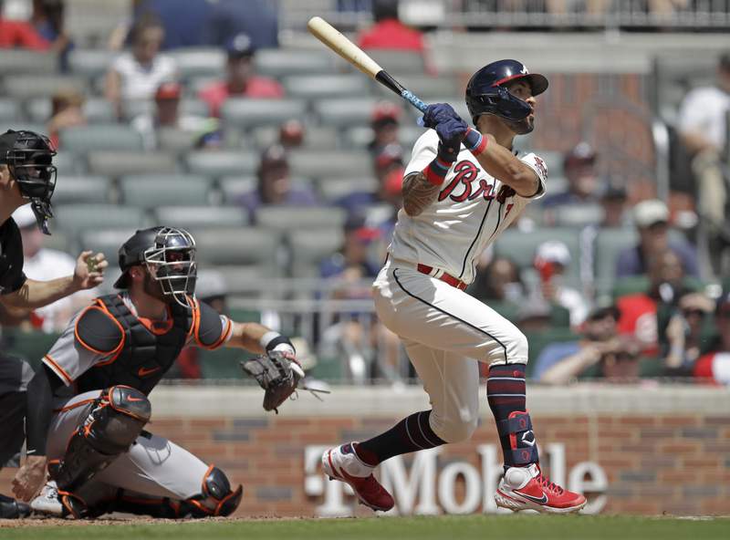 Soler, Riley back Anderson with HRs, Braves romp over Giants