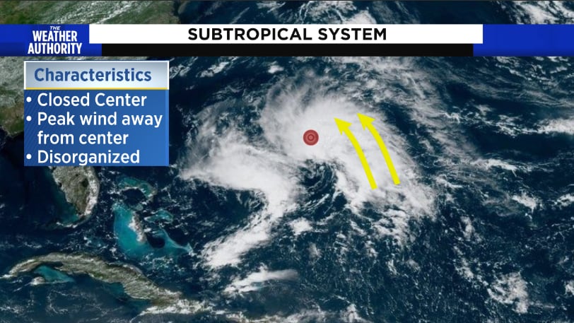 Subtropical storm characteristics