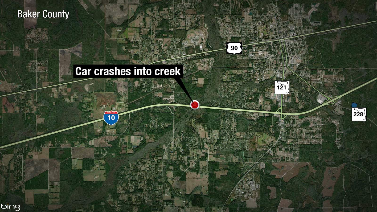 Driver who left I-10 in Baker County pulled from creek