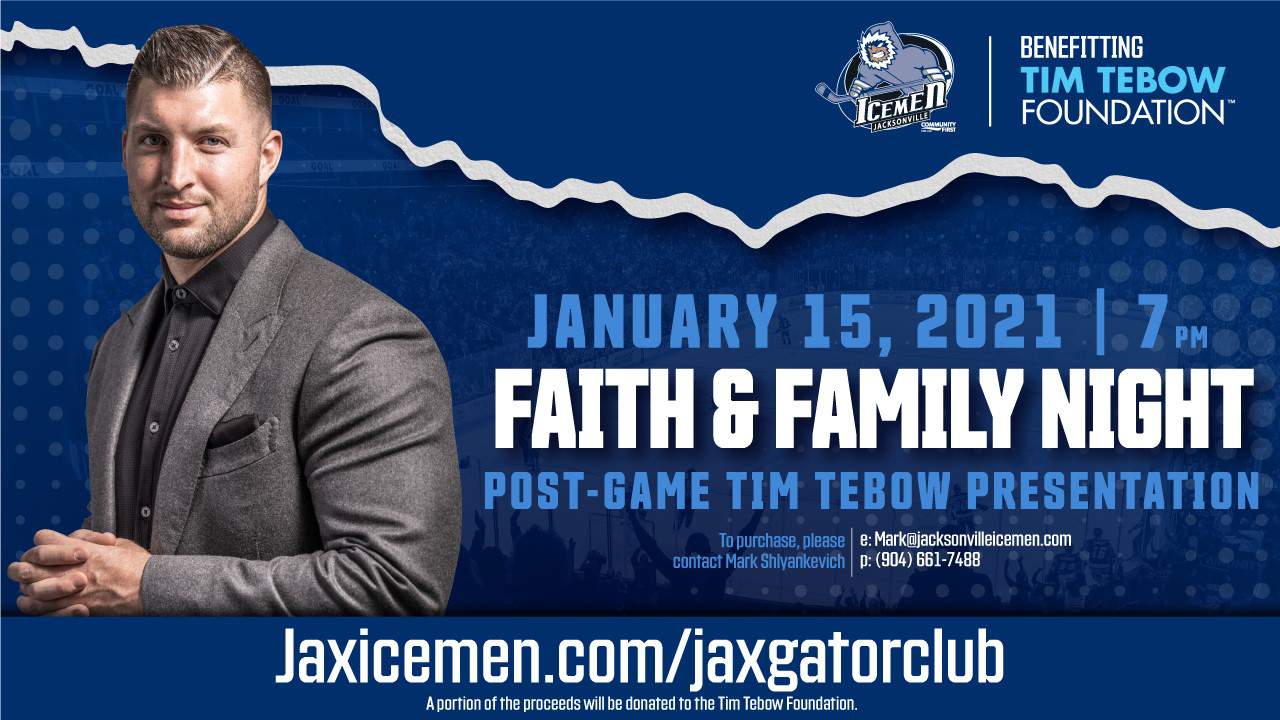 Tim Tebow to host ‘Faith & Family Night’ after Icemen game on Friday