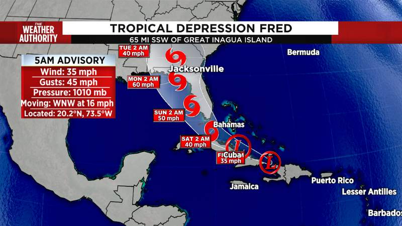 Most of Florida in cone of Tropical Depression Fred