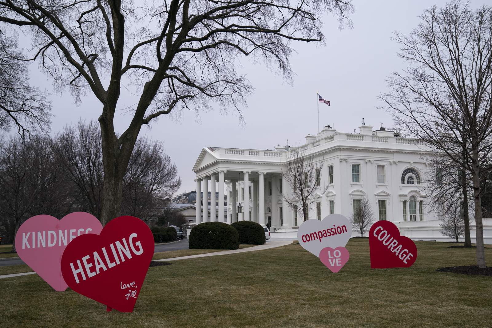 Bidens view Valentine's Day decorations on White House lawn