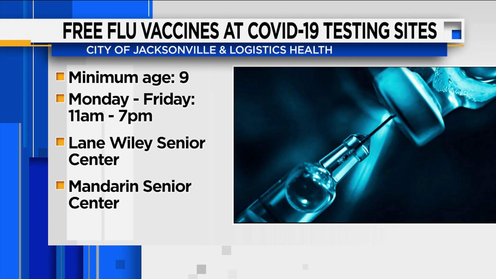 Free flu vaccinations for Jacksonville residents at 2 COVID-19 testing sites