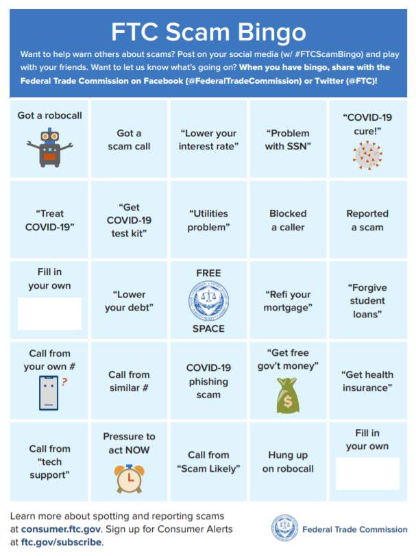 Spot hoaxes by playing FTC Scam Bingo