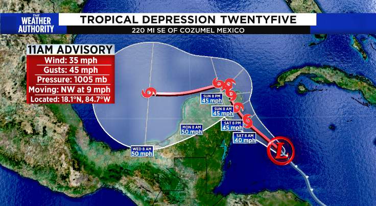 Tropical Depression 25 forms, may become Gamma in the Gulf