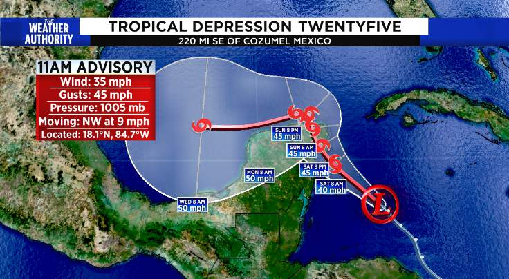 Tropical Depression 25 forms, may become Gamma in the Gulf