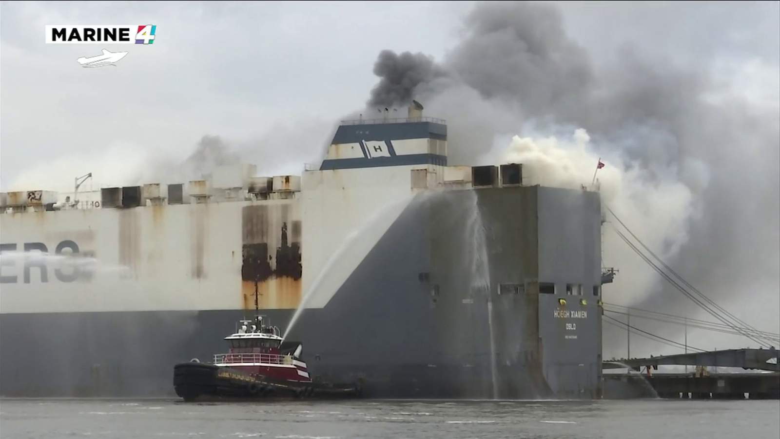 Ship blaze that injured firefighters may burn for days