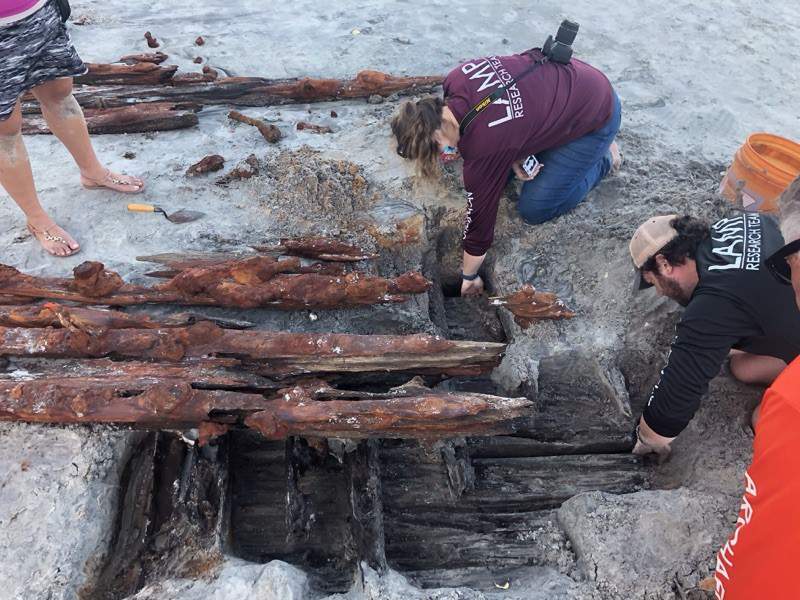 Shipwreck uncovered by erosion at Crescent Beach