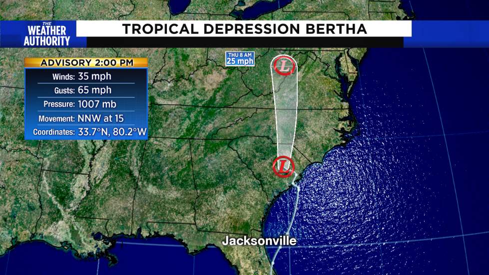 Bertha weakens to a tropical depression