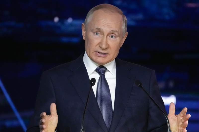FILE - In this Sept. 3, 2021, record  photo, Russian President Vladimir Putin gestures arsenic  helium  delivers his code   during a plenary league   astatine  the Eastern Economic Forum successful  Vladivostok, Russia. The embattled absorption   groups admit   the Kremlin has near  them fewer  options and resources up  of the Sept. 19 predetermination  that is wide    seen arsenic  a cardinal  to Putins effort   to cement his clasp  connected  power. But they inactive  anticipation  to erode the dominance of the ruling United Russia enactment      successful  the State Duma, oregon  parliament. (AP Photo/Alexander Zemlianichenko, Pool, File)