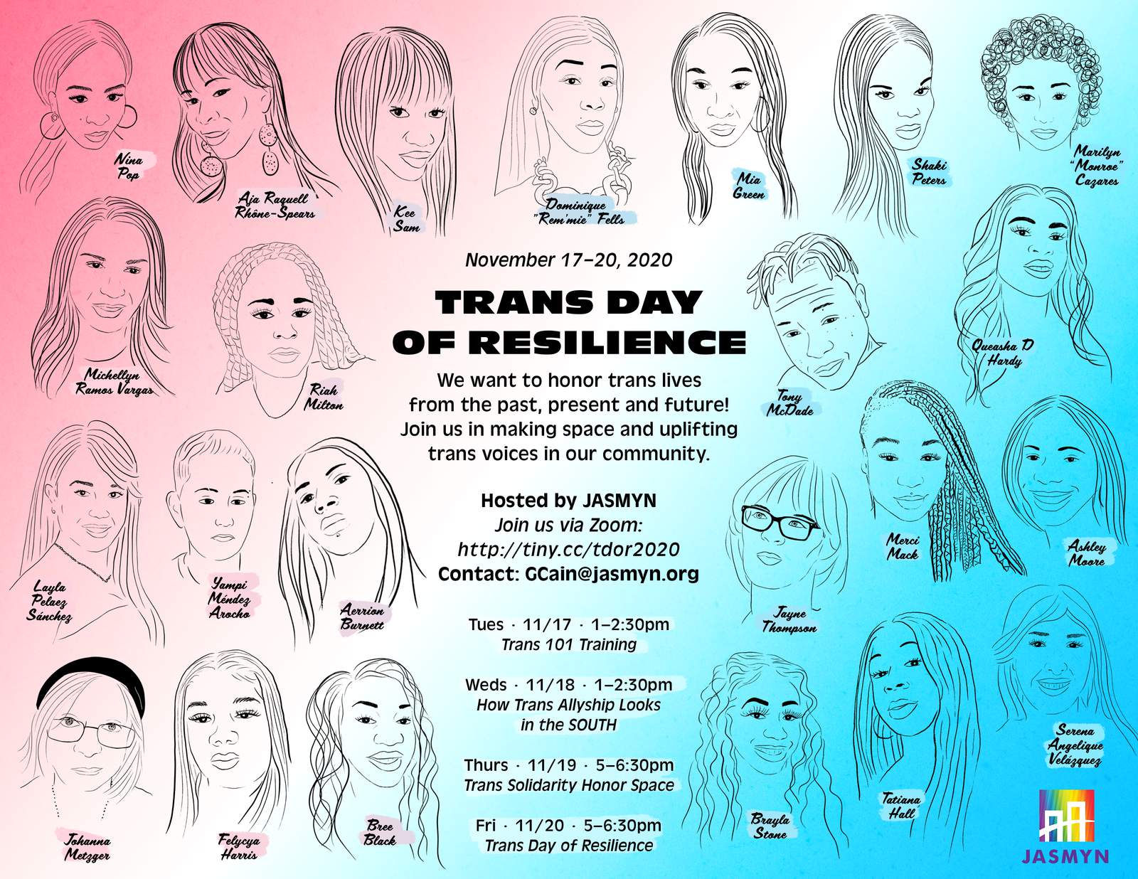 JASMYN to commemorate Transgender Day of Remembrance