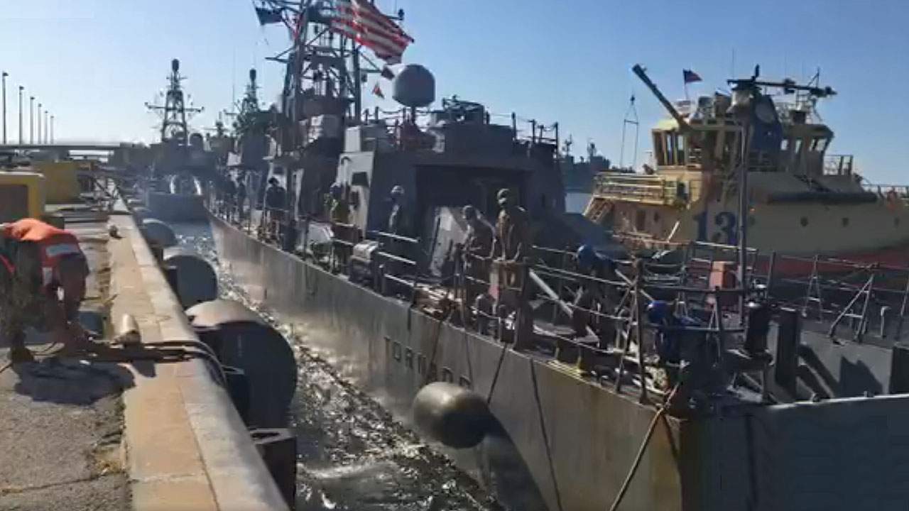 Naval patrol ship USS Tornado returns from deployment this morning