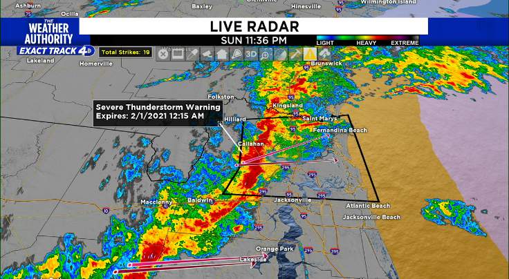 Severe thunderstorm warning for Nassau and Duval County