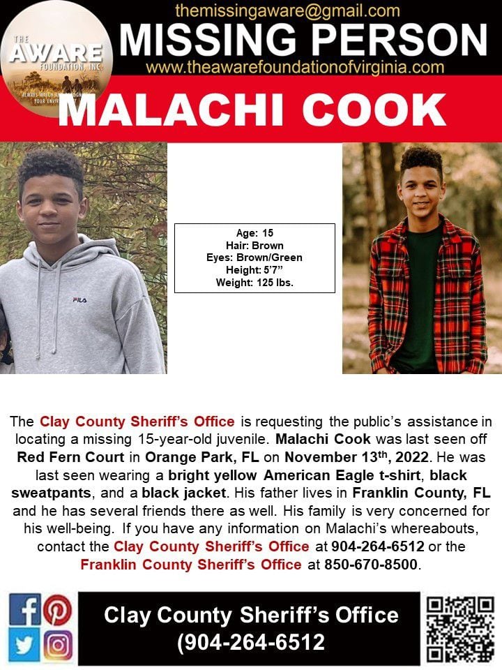 The Clay County Sheriff's Office is asking for help locating a missing 15-year-old boy.