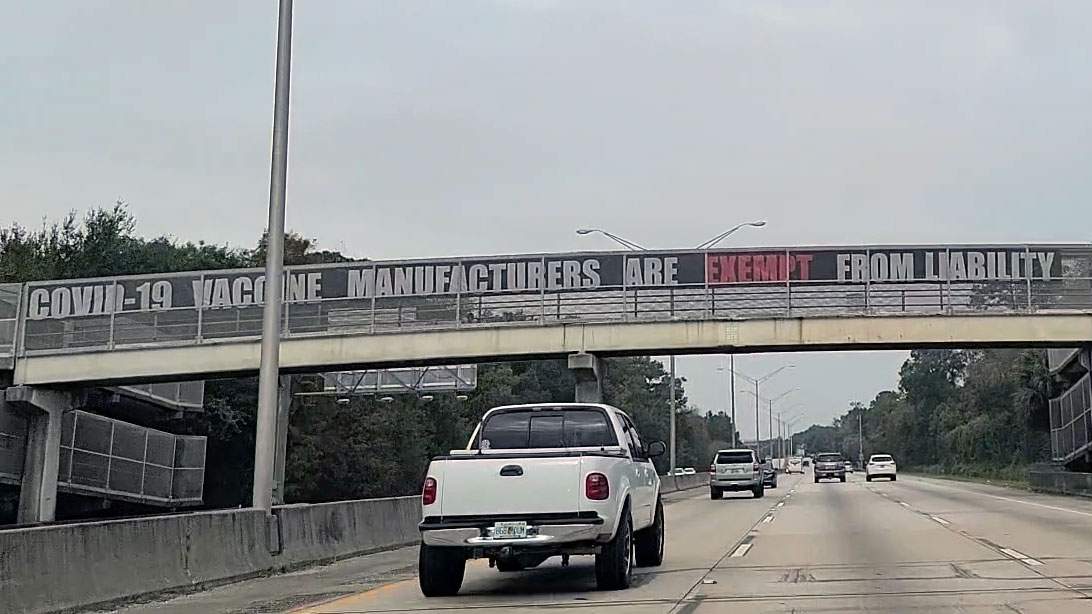 Anti-vaccine message greets drivers on I-95 Sunday morning