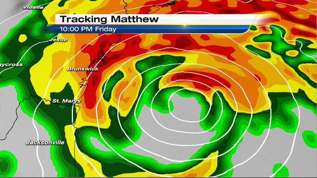 Updated timetable for Hurricane Matthew passing Northeast Florida