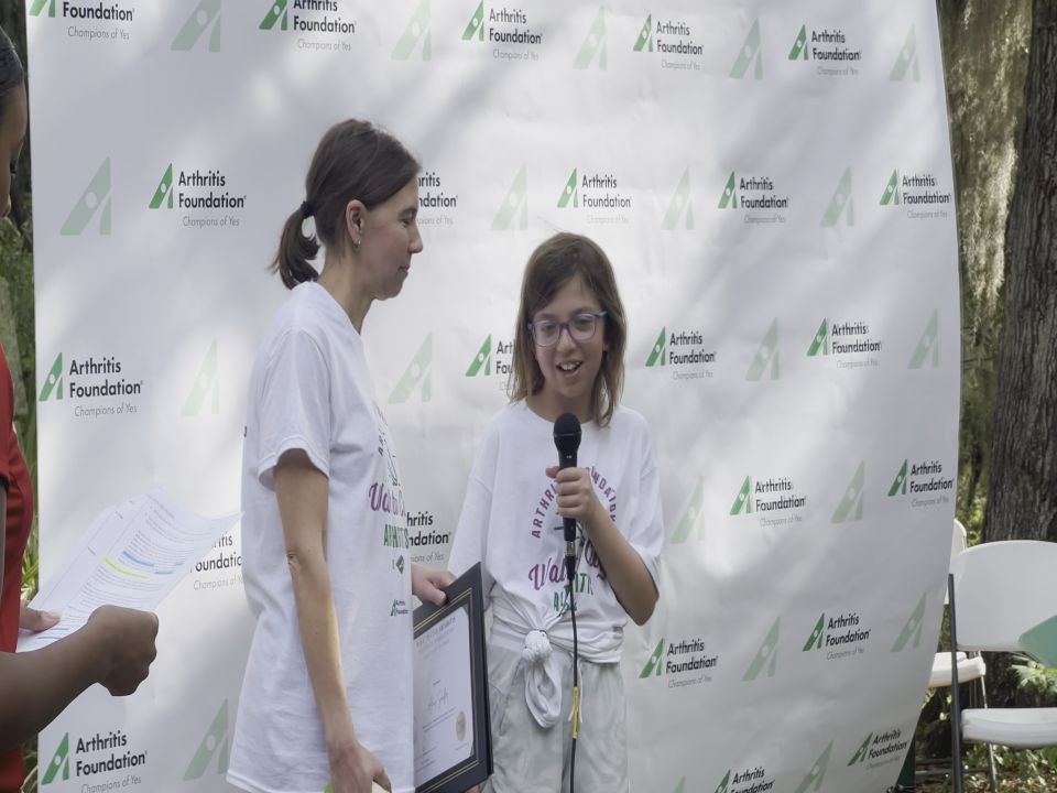 Alexis Sandler speaking at the Walk to Cure Arthritis on Saturday.