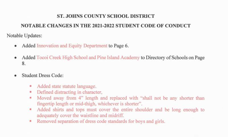 Document previews proposed St. Johns County dress code changes