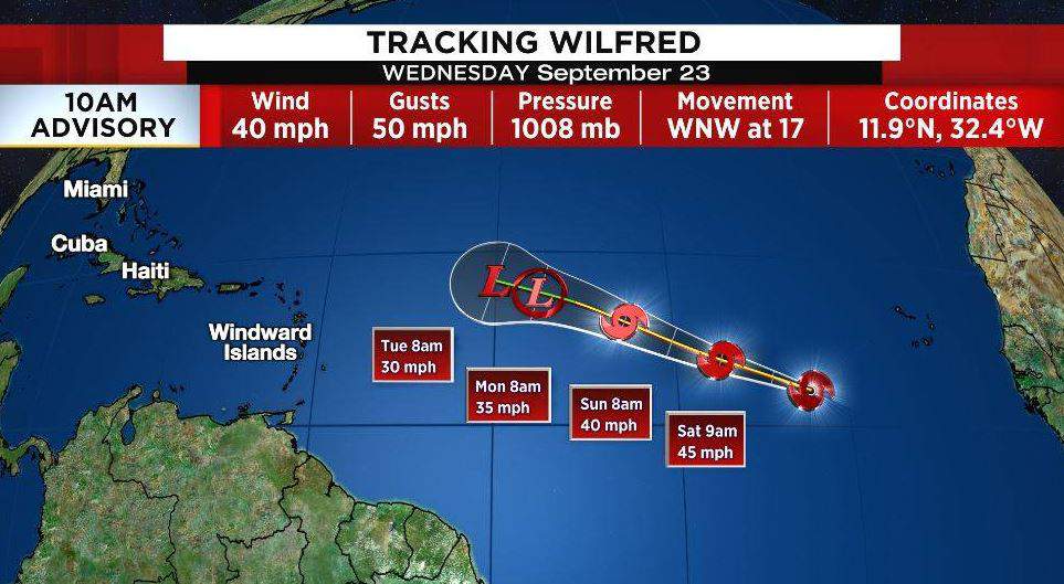 Tropical Storm Wilfred forms in the eastern Atlantic