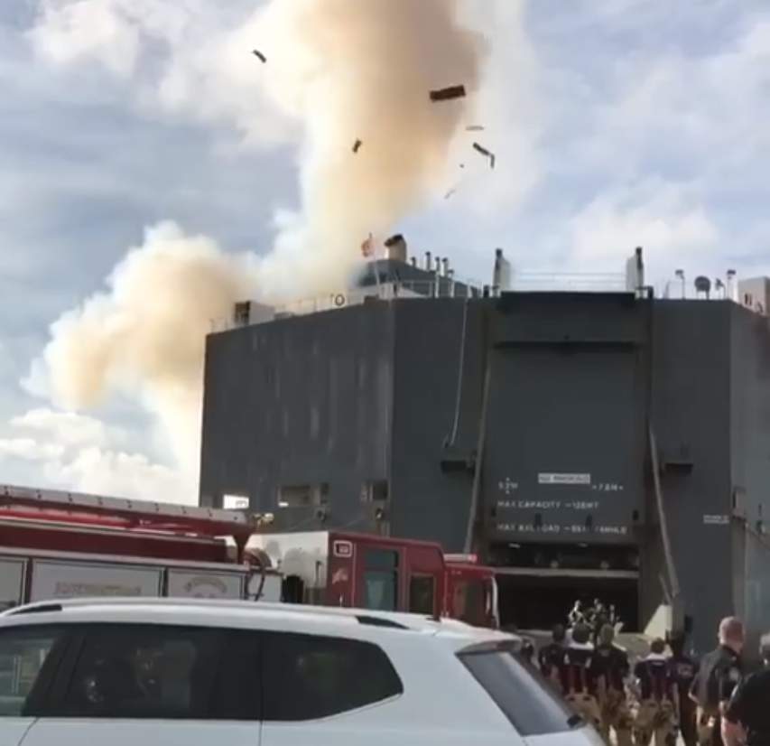 New video shows explosion aboard a burning cargo ship that injured 9 Jacksonville firefighters