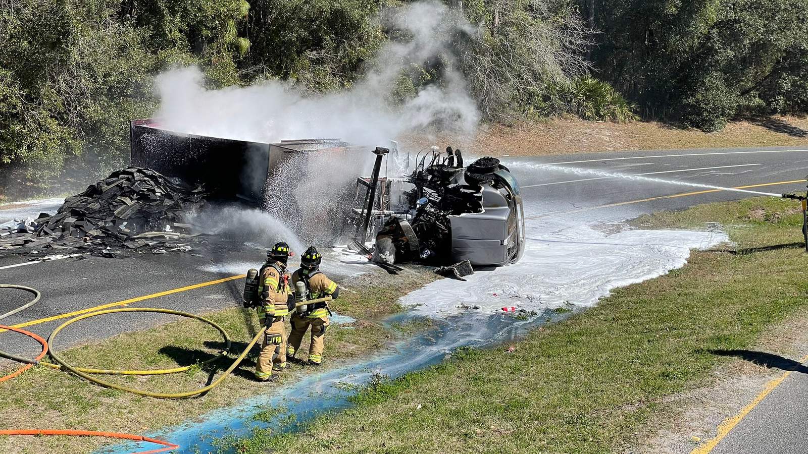 1 hurt in fiery tractor trailer crash on Jacksonville’s Northside