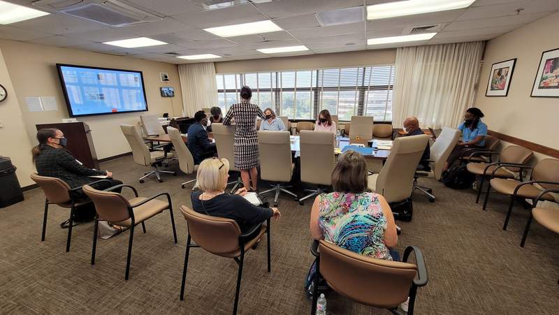 A peculiar   committee   of the Duval County School Board meets connected  Sept. 13, 2021.