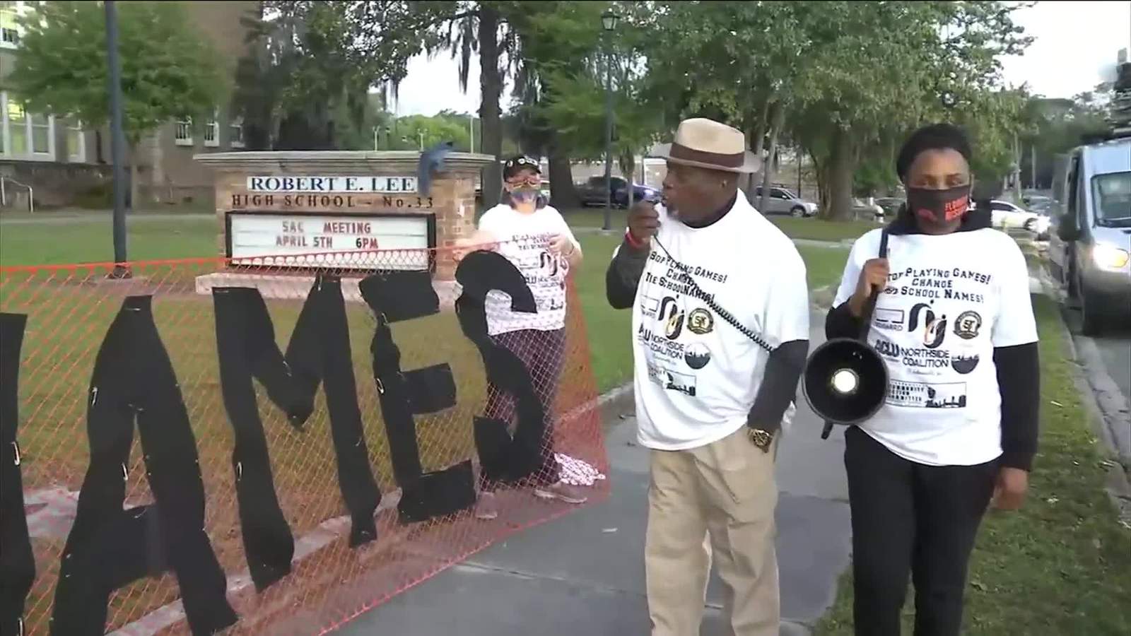 Demonstrators show up at Lee High School after name change proposals