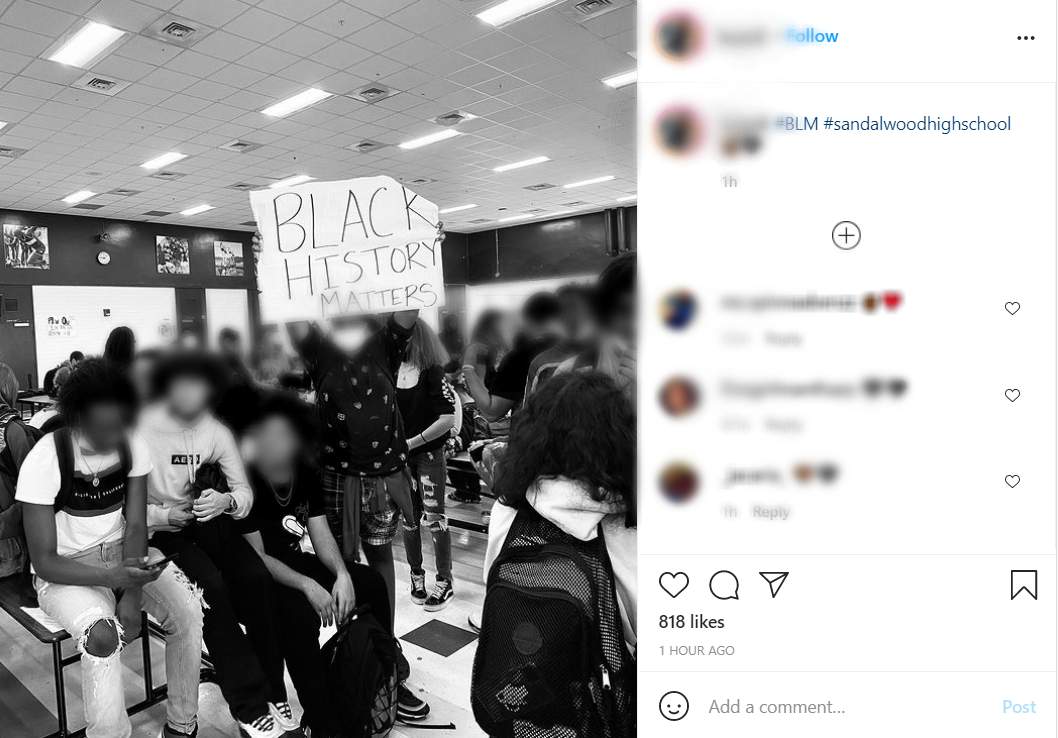 Students protest in halls of Sandalwood High School after racially insensitive posts